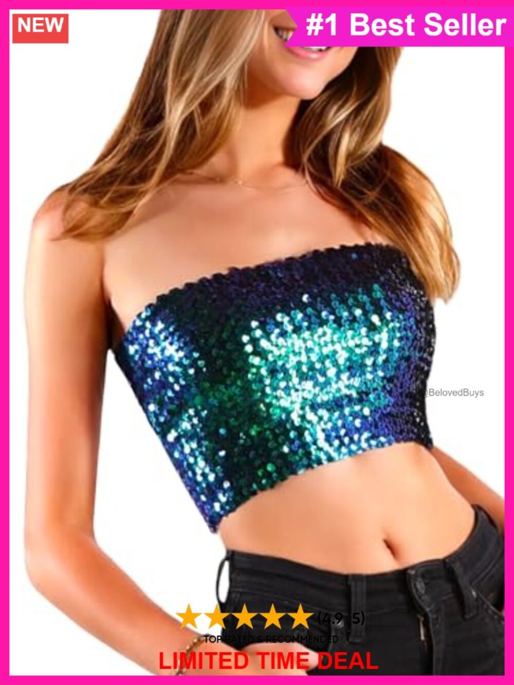 Sequin Strapless Bandeau Crop Top Stretch Tube Party Top